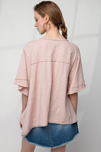 Easel Knitted Cotton Loose Fit Top in Vintage Rose Top Easel   