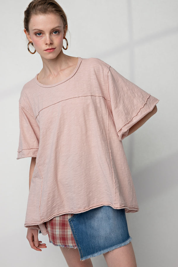 Easel Knitted Cotton Loose Fit Top in Vintage Rose Top Easel   