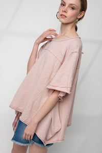 Easel Knitted Cotton Loose Fit Top in Vintage Rose Top Easel   