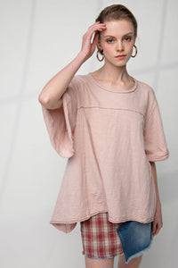 Easel Knitted Cotton Loose Fit Top in Vintage Rose Top Easel   