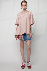 Easel Knitted Cotton Loose Fit Top in Vintage Rose Top Easel   