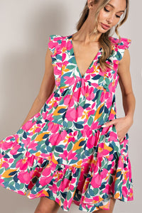 ee:some Bright Floral Mini Dress in Off White Dress eesome   