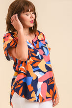 Load image into Gallery viewer, Umgee Short Sleeve Abstract Print Top in Navy Mix Top Umgee   
