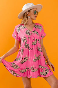 BiBi Big Tiger Print Mini Dress in Pink Dresses BiBi   