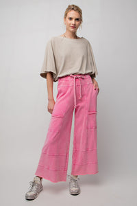 Easel Mineral Washed Terry Knit Pants in Barbie Pink Pants Easel   