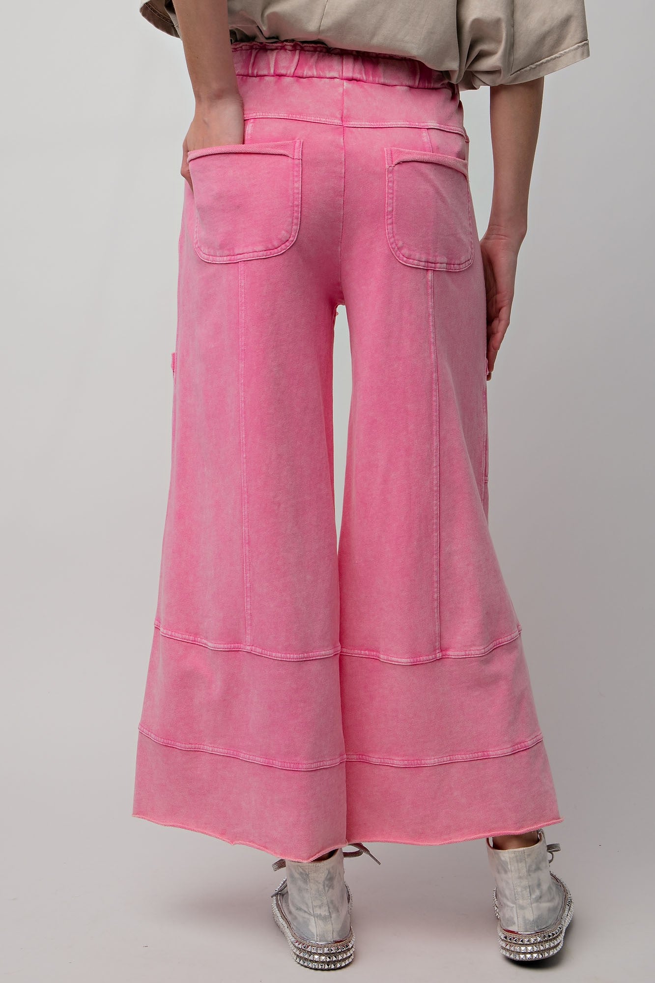 Easel Mineral Washed Terry Knit Pants in Barbie Pink ON ORDER June Adel