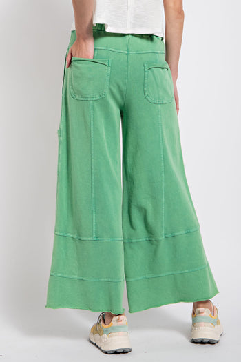 Easel Mineral Washed Terry Knit Pants in Evergreen Pants Easel   