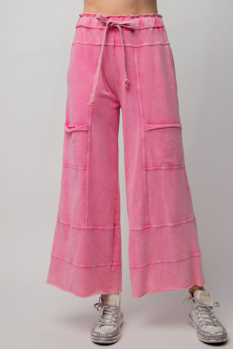 Easel Mineral Washed Terry Knit Pants in Barbie Pink – June Adel