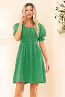 Oddi Mineral Washed Woven Gauze Mini Dress in Washed Green