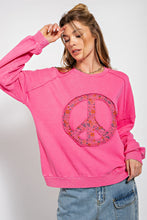 Load image into Gallery viewer, Easel Peace Sign Washed Terry Knit Pullover in Cotton Candy ON ORDER Top Easel   
