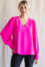 Load image into Gallery viewer, Jodifl Solid Color Long Peasant Sleeves Top in Hot Pink Shirts &amp; Tops Jodifl   
