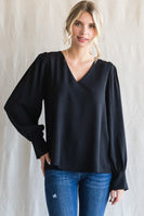 Jodifl Solid Color Long Peasant Sleeves Top in Black Shirts & Tops Jodifl   