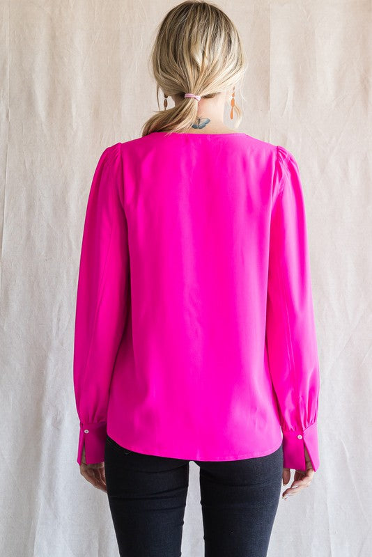 Jodifl Solid Color Long Peasant Sleeves Top in Hot Pink – June Adel