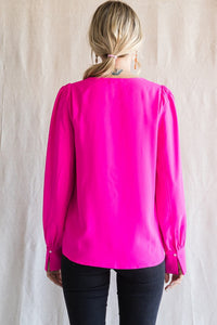 Jodifl Solid Color Long Peasant Sleeves Top in Hot Pink Shirts & Tops Jodifl   