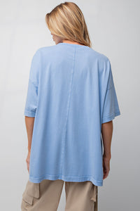 Easel Short Sleeve Mineral Wash Tunic Top in Periwinkle Shirts & Tops Easel   