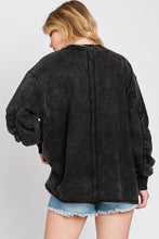 Load image into Gallery viewer, Sewn+Seen Mineral Wash Ruched Sleeve Top in Black Shirts &amp; Tops Sewn+Seen   
