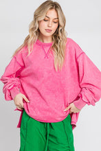 Load image into Gallery viewer, Sewn+Seen Mineral Wash Ruched Sleeve Top in Fuchsia Shirts &amp; Tops Sewn+Seen   
