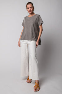 Easel Mineral Washed Cotton Jersey Top in Smoke Top Easel   