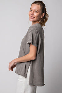 Easel Mineral Washed Cotton Jersey Top in Smoke Top Easel   