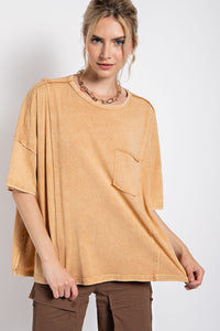 Easel Mineral Washed Cotton Jersey Top in Macchiato Top Easel   