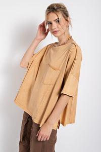 Easel Mineral Washed Cotton Jersey Top in Macchiato Top Easel   