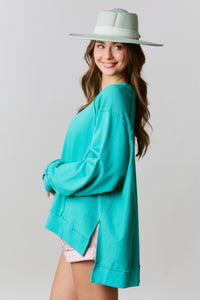 Fantastic Fawn Oversized Top With Reversed Stitch Details in Dark Mint Top Fantastic Fawn   