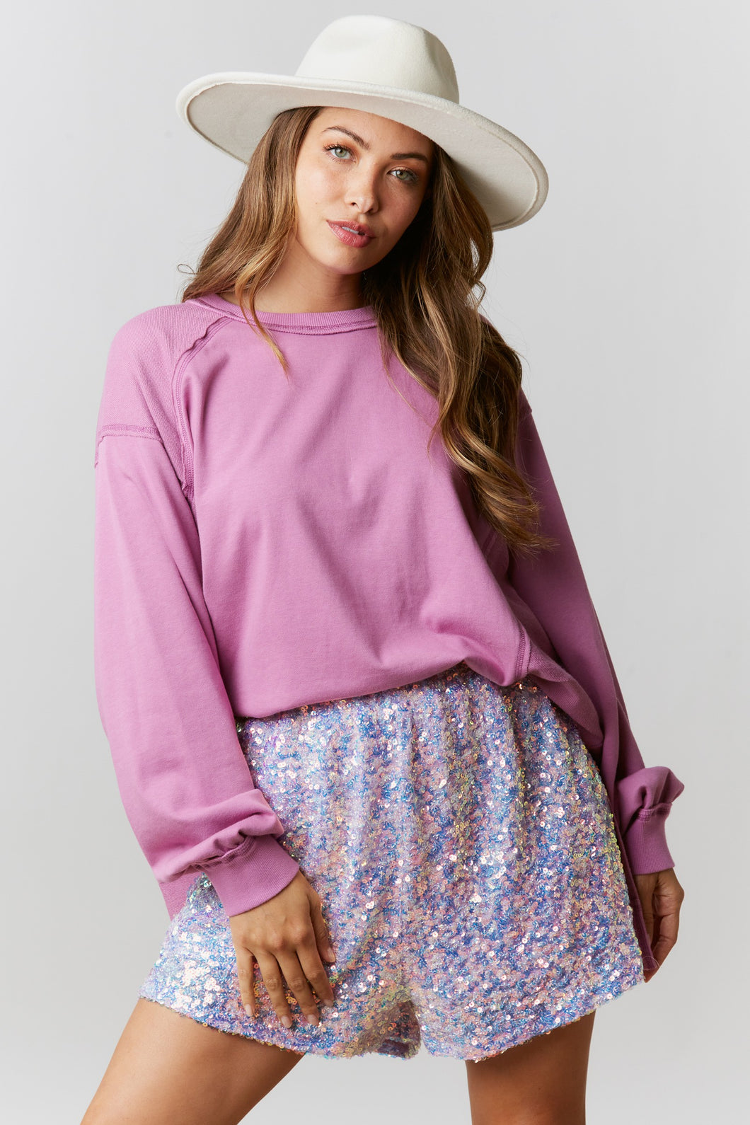 Fantastic Fawn Oversized Top With Reversed Stitch Details in Orchid Top Fantastic Fawn   