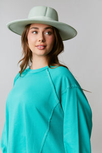 Fantastic Fawn Oversized Top With Reversed Stitch Details in Dark Mint Top Fantastic Fawn   