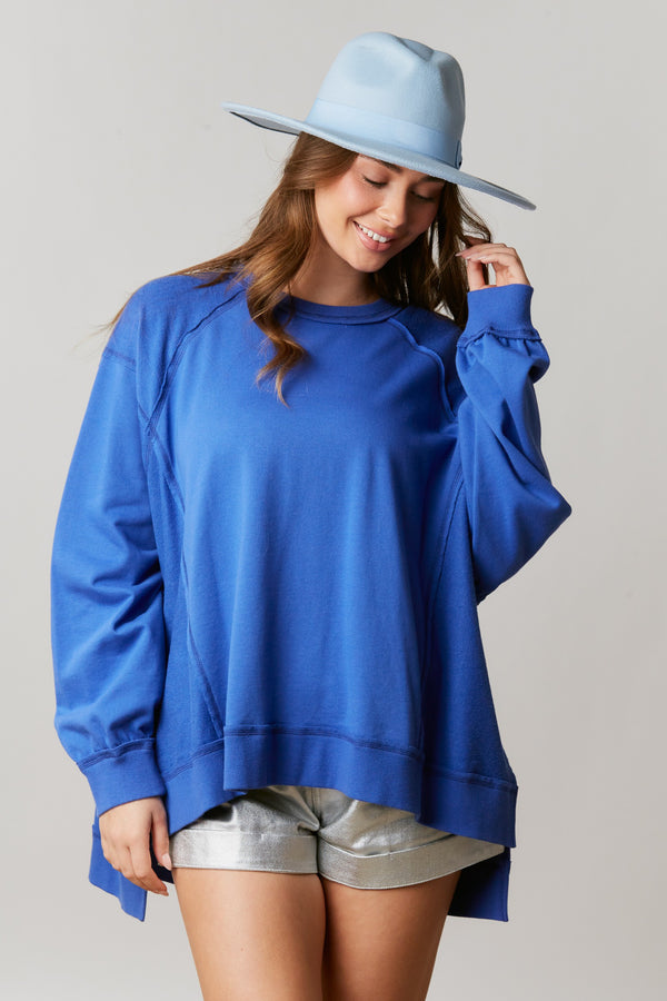 Fantastic Fawn Oversized Top With Reversed Stitch Details in Royal Top Fantastic Fawn   