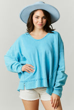 Load image into Gallery viewer, Peach Love Washed Contrast Sweatshirt in Aqua Shirts &amp; Tops Peach Love California   
