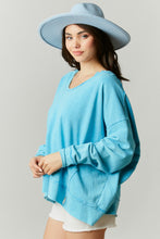 Load image into Gallery viewer, Peach Love Washed Contrast Sweatshirt in Aqua Shirts &amp; Tops Peach Love California   
