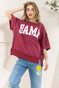 Oddi Washed Terry Knit BAMA Top in Washed Burgundy Shirts & Tops Oddi   