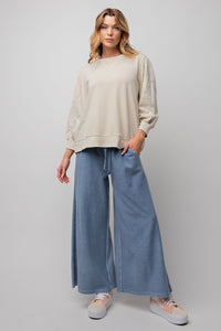 Easel Inside Out Terry Knit Pants in Denim Pants Easel   