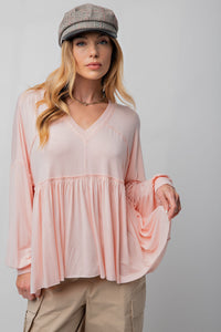 Easel Long Sleeve Span Tiered Top in Blush Shirts & Tops Easel   