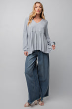 Load image into Gallery viewer, Easel Long Sleeve Span Tiered Top in Blue Grey Shirts &amp; Tops Easel   
