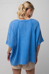 Easel Cotton Gauze Boxy Top in Royal Blue Shirts & Tops Easel   