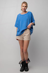Easel Cotton Gauze Boxy Top in Royal Blue Shirts & Tops Easel   