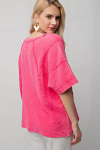 Easel Cotton Gauze Boxy Top in Barbie Pink Shirts & Tops Easel   