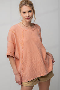 Easel Cotton Gauze Boxy Top in Apricot Shirts & Tops Easel   