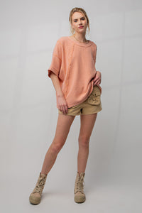 Easel Cotton Gauze Boxy Top in Apricot Shirts & Tops Easel   