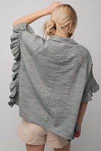 Easel Melange Cotton Linen Oversized Top in Dusty Hunter  Easel   