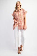 Load image into Gallery viewer, Easel Plaid Button Down Tunic Top in Coral Shirts &amp; Tops Easel   
