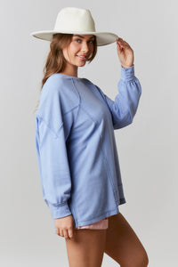 Fantastic Fawn Pull Over With Side Zipper Details in Light Blue Shirts & Tops Fantastic Fawn   