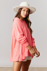 Fantastic Fawn Pull Over With Side Zipper Details in Neon Pink Shirts & Tops Fantastic Fawn   