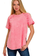 Load image into Gallery viewer, Acid Washed French Terry Raglan Top in Fuchsia Shirts &amp; Tops Zenana   
