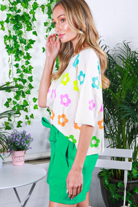 Vine & Love Floral Print Sweater Top in Cream Multi Shirts & Tops Vine & Love   