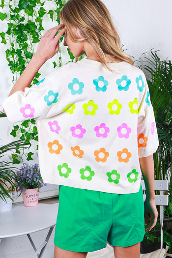 Vine & Love Floral Print Sweater Top in Cream Multi Shirts & Tops Vine & Love   