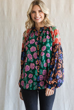 Load image into Gallery viewer, Jodifl Colorblock Flower Print Top in Hunter Green Mix Shirts &amp; Tops Jodifl   
