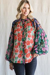 Jodifl Colorblock Flower Print Top in Blush Mix Shirts & Tops Jodifl   