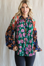 Load image into Gallery viewer, Jodifl Colorblock Flower Print Top in Hunter Green Mix Shirts &amp; Tops Jodifl   
